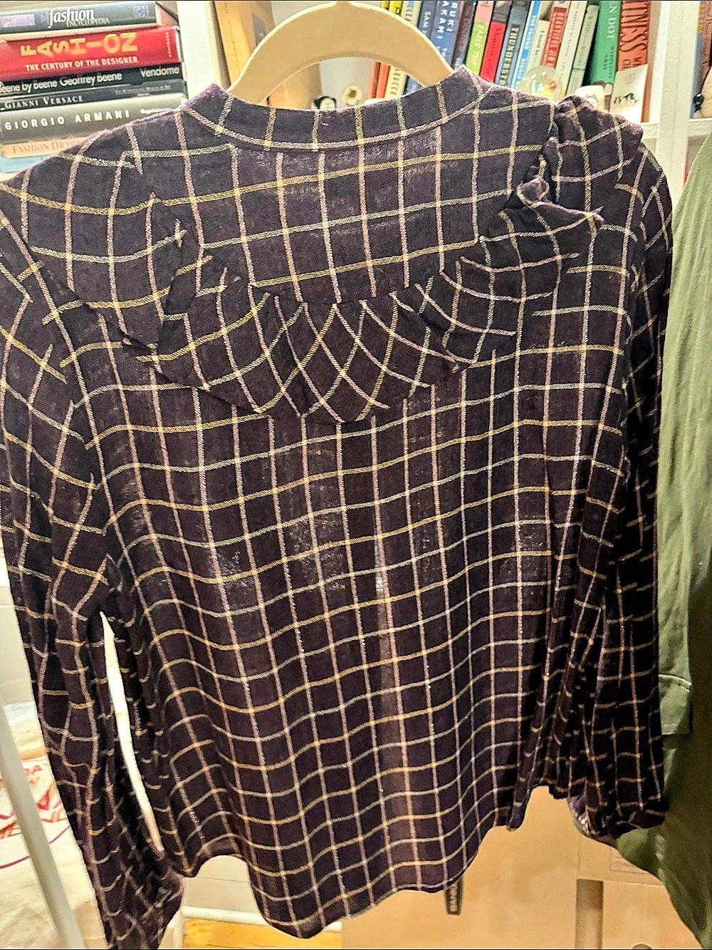 Madewell Ruffled Pintuck Top Plaid Blouse Brown & Yellow Small